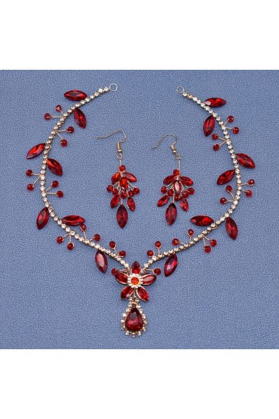 GlassySKY Indian Headdress/Boutonniere/Necklace/Hanfu Crown Earring Set Hair Accessory Wedding/Engagement/Bride/Henna/Birthday/Party