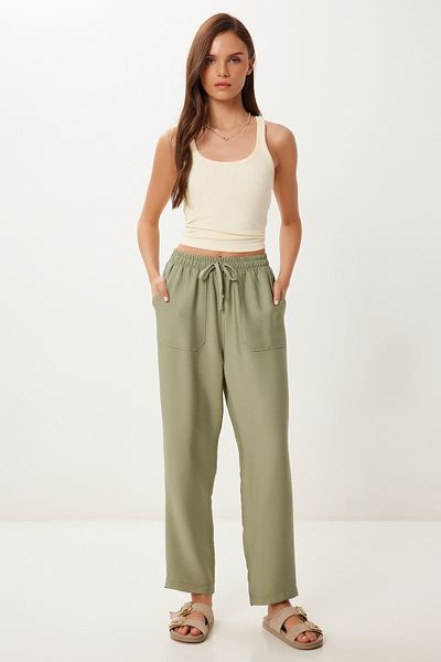 Lovelyİstanbul Pocketed Woven Baggy Trousers Khaki Lmx0094