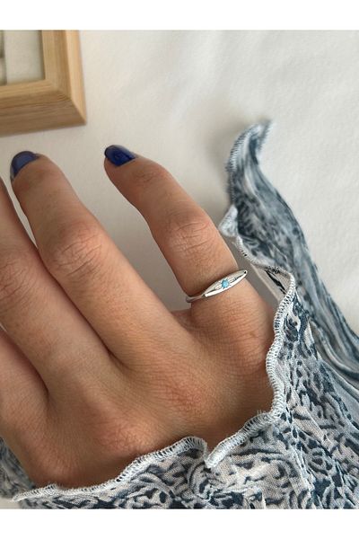 ringbox Silver Color Turquoise Stone Thin North Star Little Finger Ring