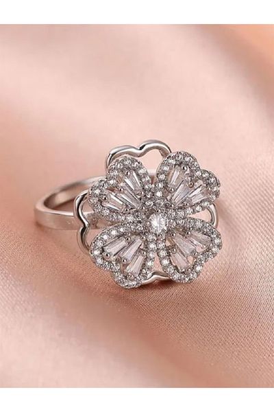 Finesa Jewelry Steel 4 Leaf Clover Rotatable, Adjustable Size, Design Ring