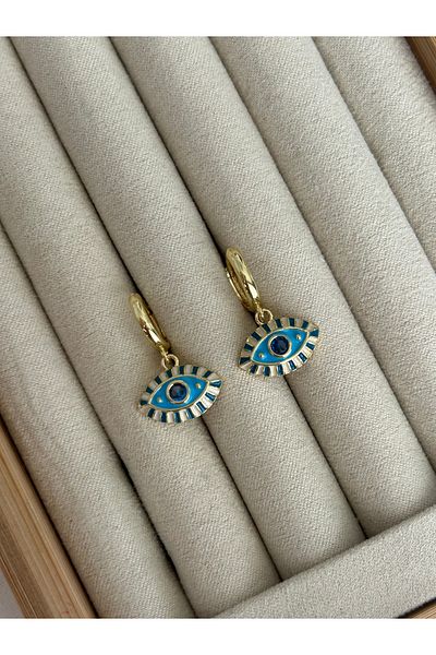 ringbox Blue Enamel Eye Dangle Hoop Earrings