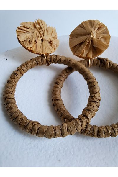 BHR AKSESUAR Round Straw Woven Earrings