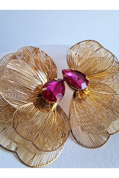 BHR AKSESUAR Pink Zircon Stone Big Earrings