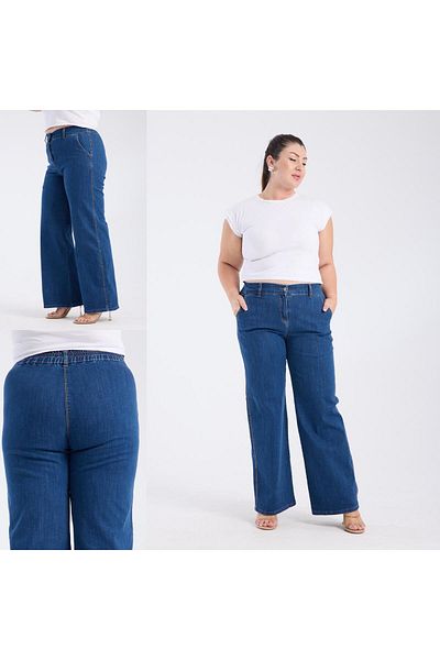 SERRAXXL Plus Size Wide Leg Palazzo Pants with Elastic Back