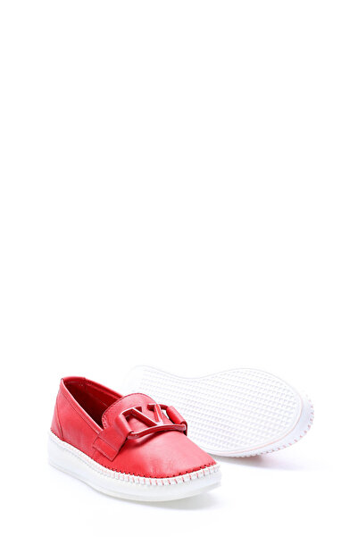 TUGERDİ Tugerdi Red Buckle Inside and Outside Genuine Leather White Light Sole Style Women's Casual Shoes Tg0916