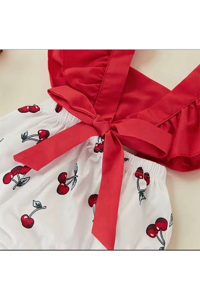 Kokosh kidss Baby Girl Cherry Romper and Cherry Bandana Set