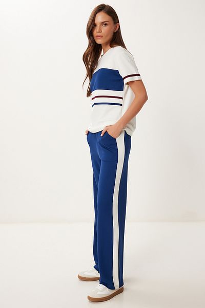 Lovelyİstanbul Striped Stretchy Knitted Bottom-Top Set Bone Dark Blue Lby0005