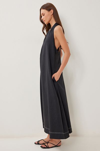 Lovelyİstanbul Backless Midi Woven Dress Black Lwf0035