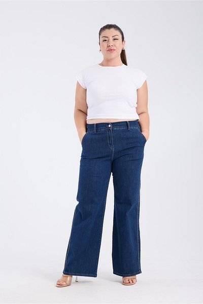 SERRAXXL Plus Size Wide Leg Palazzo Pants with Elastic Back