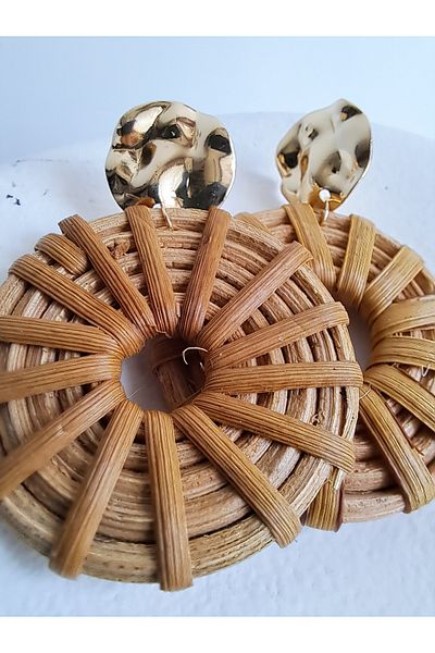 BHR AKSESUAR Round Straw Woven Earrings