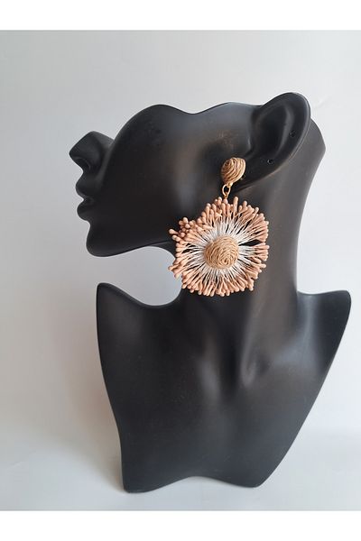BHR AKSESUAR Large Flower Straw Woven Earrings