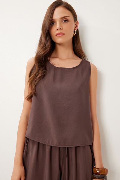 Lovelyİstanbul Sleeveless Blouse Pants Set Brown Lmc0058