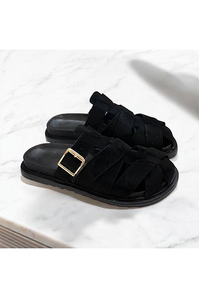 runa shoes Closed Front Suede Slippers Sabo Slippers