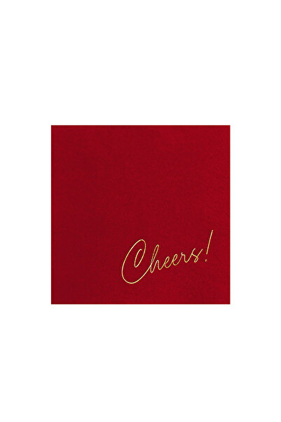 Story 24x24 Cm Altın Varak Cheers Desenli 3 Katlı 50'li Bordo Renkli Kağıt Peçete