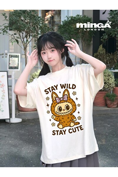 Minga London Tricou oversize cu imprimeu Wild Labubu bej -Minga London