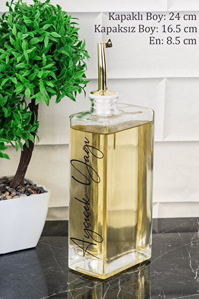 DNS HOME 2-Piece 500 ml Glass Oil Pot Gold Lid Sunflower Oil and Olive Oil Label Sauce Bowl Vinegar Pot Oil Pot