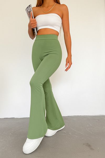 CNRCollection Women's Çağla Diver Fabric Gathering Lycra Does Not Show Underwear High Waist Spanish Leg Leggings Pants