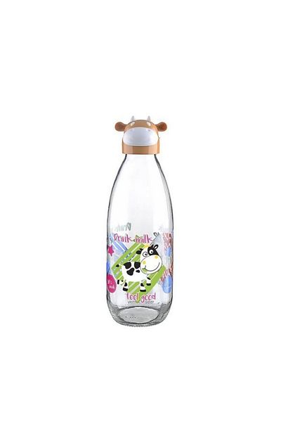 noip Cute Glass Drinker with Cow Design - Milk Bottle 1000 ml (7474)