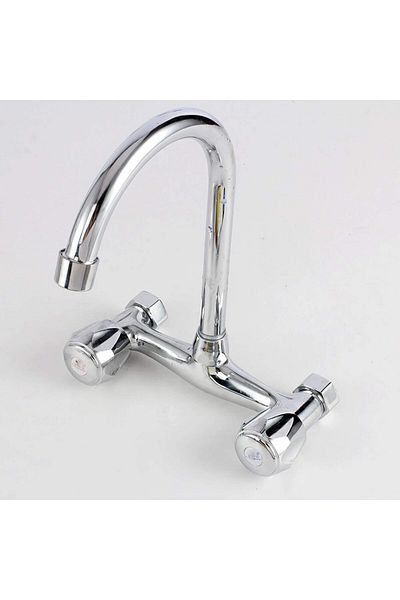 GENERAL WSLWJH Brass Double Basin Mixer, Cold and Hot, Wall Mounted, 2 Holes, for Kitchen or Bathroom
