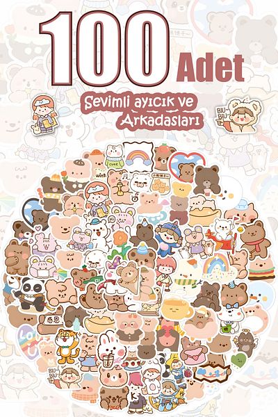 Grafikup Cute Teddy Bear and Friends Sticker Set - 100 Pieces Pen Laptop Notebook Water Bottle Label