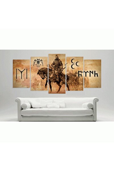 fabriflow exclusive Göktürk Kayı Özel Tasarım 5li tablo dekoratif ev hediyesi