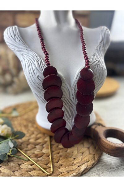 SEDEF TAKI Ahşap el boyaması uzun kolye