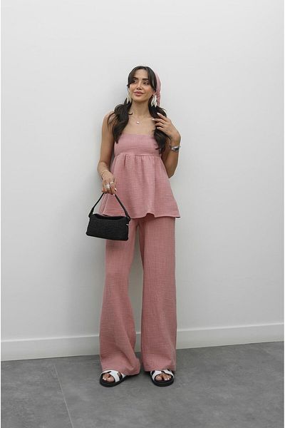 Havoş Pink Muslin Bandana Blouse Pants Set
