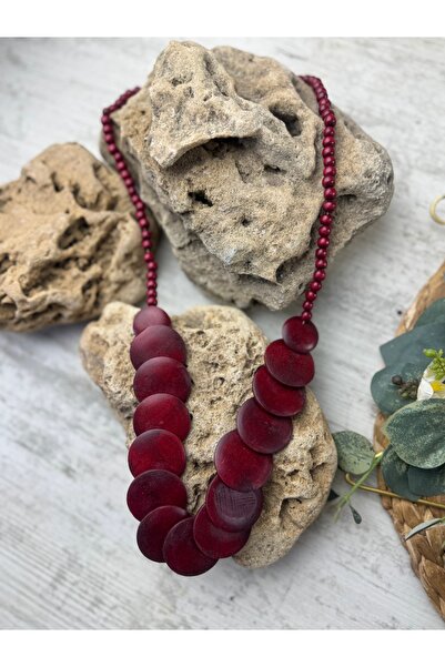 SEDEF TAKI Ahşap el boyaması uzun kolye