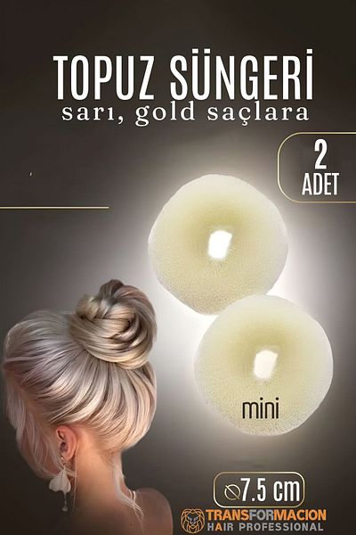 Transformacion Gold Mini Hair Bun Sponge 2 Pcs 7.5 cm Diameter 3 cm Thickness 721879