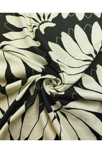 Kumaş Parça Black and White Floral Single Jersey Combed Cotton Width: 160