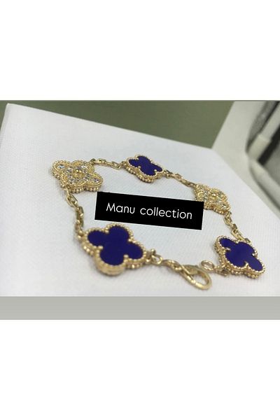 Manu Collection Women's Navy Blue Gold Stone Trend Bracelet Steel Does Not Tarnish
