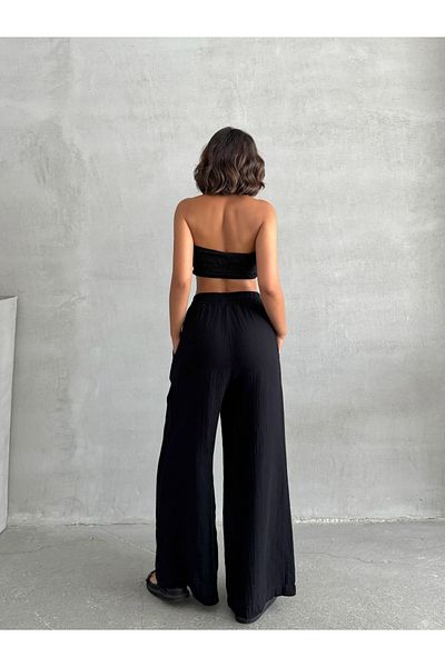 fhk atelier Women's Black Muslin Loose Cut Trousers