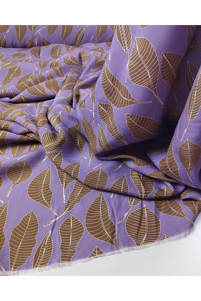 Kumaş Parça Coffee Patterned Viscose on Purple Width: 145