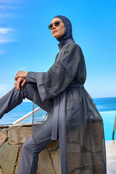 Marina Swimwear Smoked Full Length Tulle Kimono – Hijab Beach Pareo P2501-5