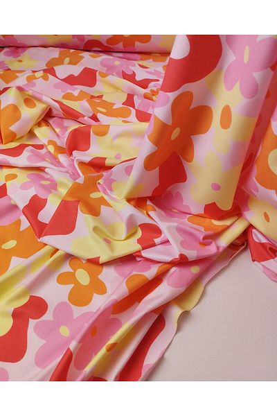 Kumaş Parça Pink Yellow Floral Jersey Width: 150