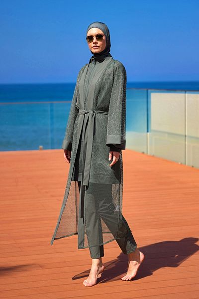 Marina Swimwear Khaki Full Length Tulle Kimono – Hijab Beach Pareo P2501-3