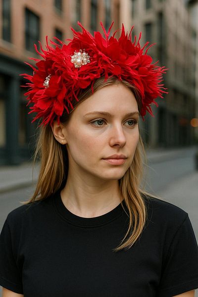 Lasilla Coroană cu design roșu, Henna, Ziua specială, Festival, Coroană cu design floral