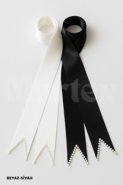 Mortex Siyah Beyaz İncili Takı Kurdelesi | Gelin Damat Kurdele Seti | Düğün N...