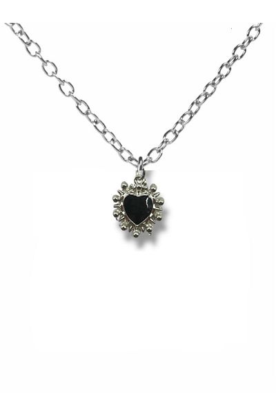 Herşey Nota Black Stone Heart Figured Unisex Necklace – 60 cm Chain, Elegant and Gothic Style