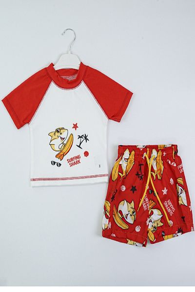 PODİUM GİYİM Trend New Season Shark Surfing Printed Two-Piece Diving Fabric -Uv Protection- Shorts-Men's Swimsuit