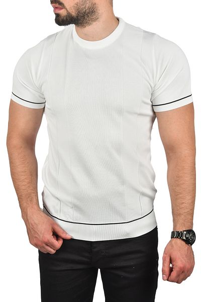 DeepSEA Мъжка бяла памучна тениска Slim Fit с дишаща плетена тениска с кръгло деколте 2504347