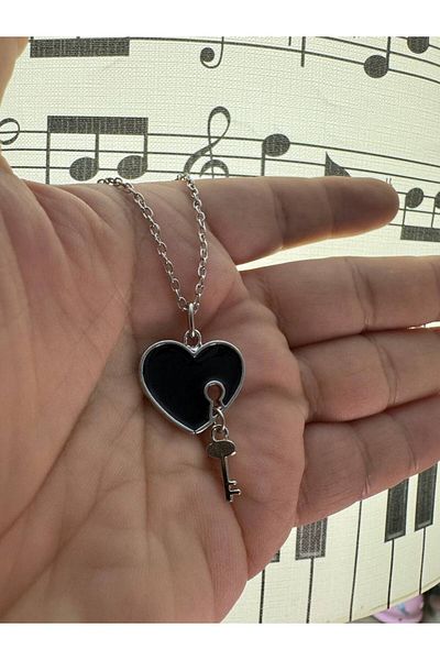 Herşey Nota Black Heart Figured Unisex Necklace – 60 cm Chain, Elegant and Gothic Style