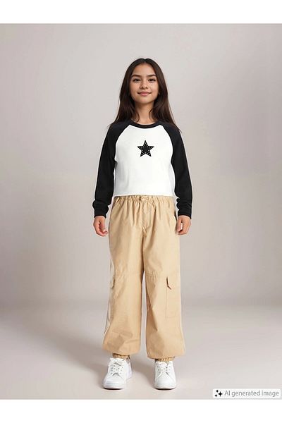 LC Waikiki Lcw Kids Beige Elastic Waist Girl's Cargo Jogger Pants