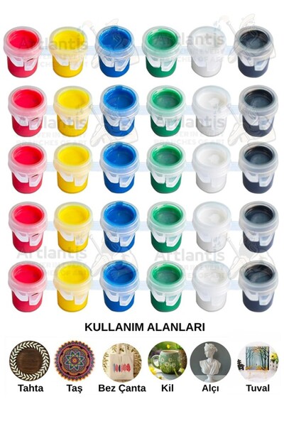 Artlantis Akrilik Boya 3 ml 6 Renk 5 Paket Mini Küçük Akrilik Boya Taş Ahşap Seramik Tuval Alçı Tuval Etkinlik