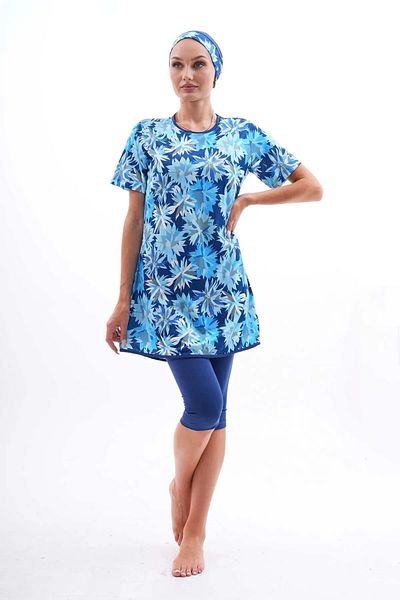 norvell Ημι-καλυμμένο γυναικείο μαγιό με μοτίβο Lycra Navy Blue