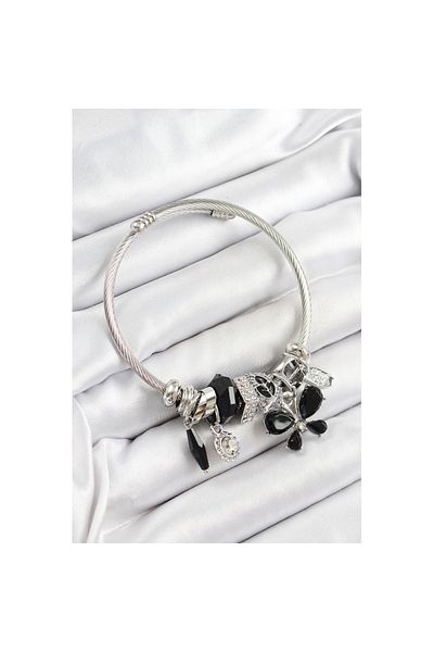 Skygo 316L Steel Black Zircon Stone Star Butterfly Model Silver Color Charm Bracelet - Tj-Bb7282