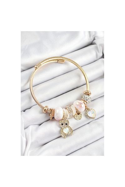 Skygo 316L Steel White Zircon Stone Teddy Bear and Heart Model Gold Color Charm Bracelet - Tj-Bb7301