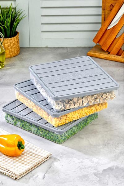 LinkaHome Set of 3 Self-Covering Deep Freezer Suitable Storage Container Set