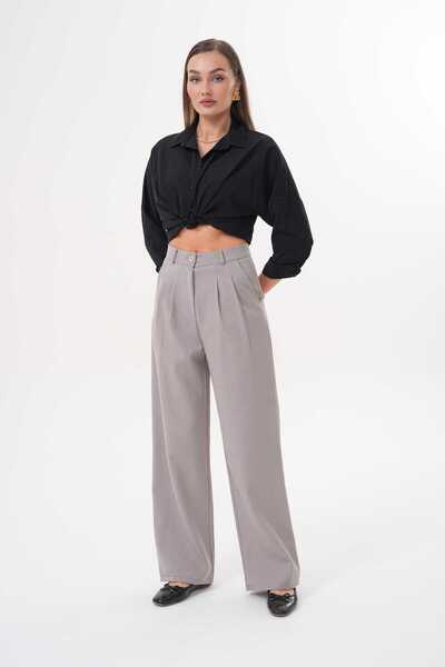 H&A İSTANBUL Women's Back Pocket Pleated High Waist Fabric Palazzo Pants