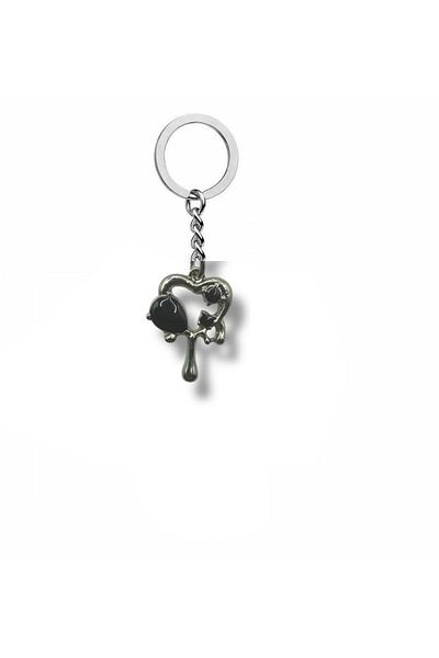 Herşey Nota Black Gothic Heart Lava Figured Unisex Keychain – Rebellious Spirit and Passionate Design